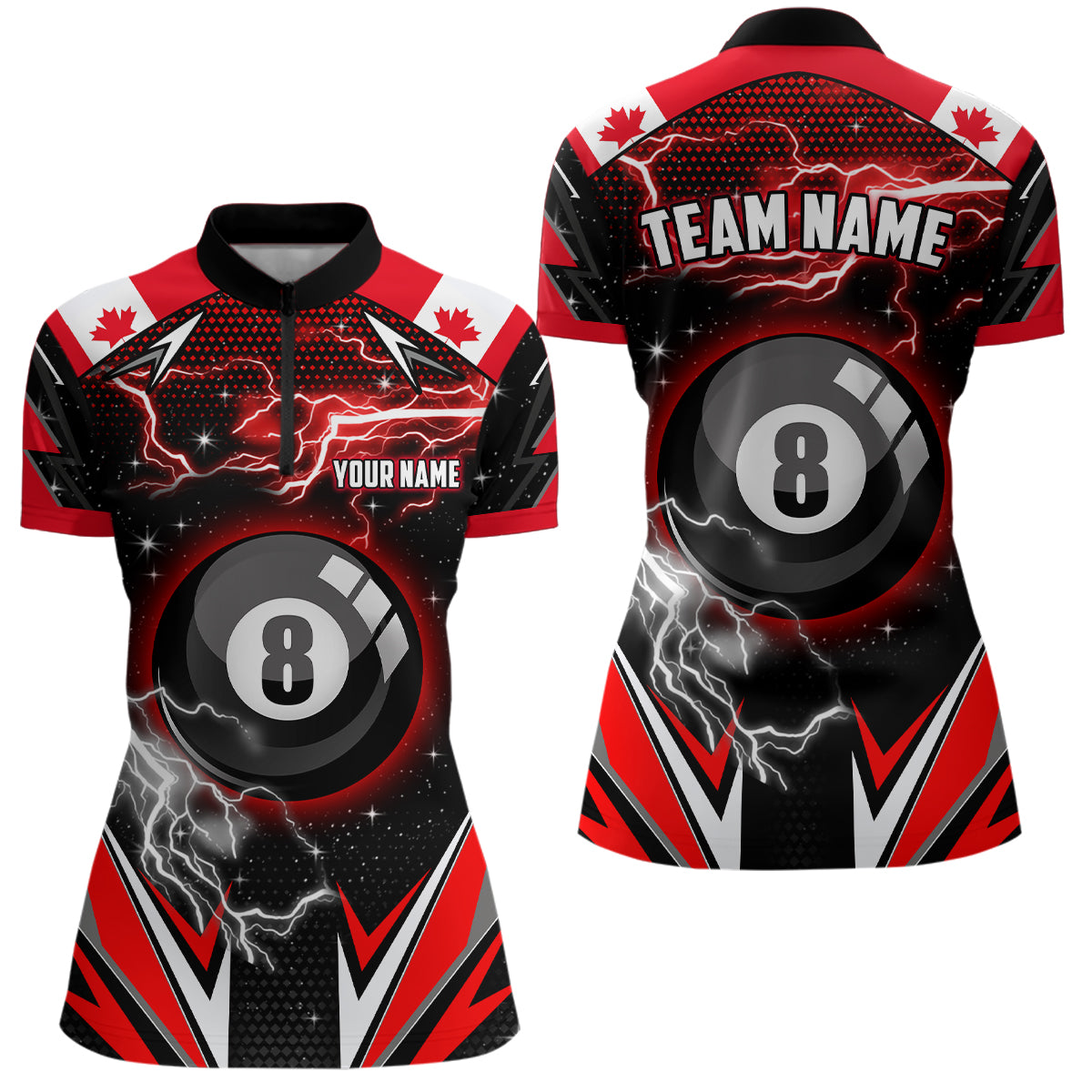 Canada Flag Lightning 8 Ball Billiard Jerseys For Women Custom Patriotic Team League Billiard Shirts TDM1954