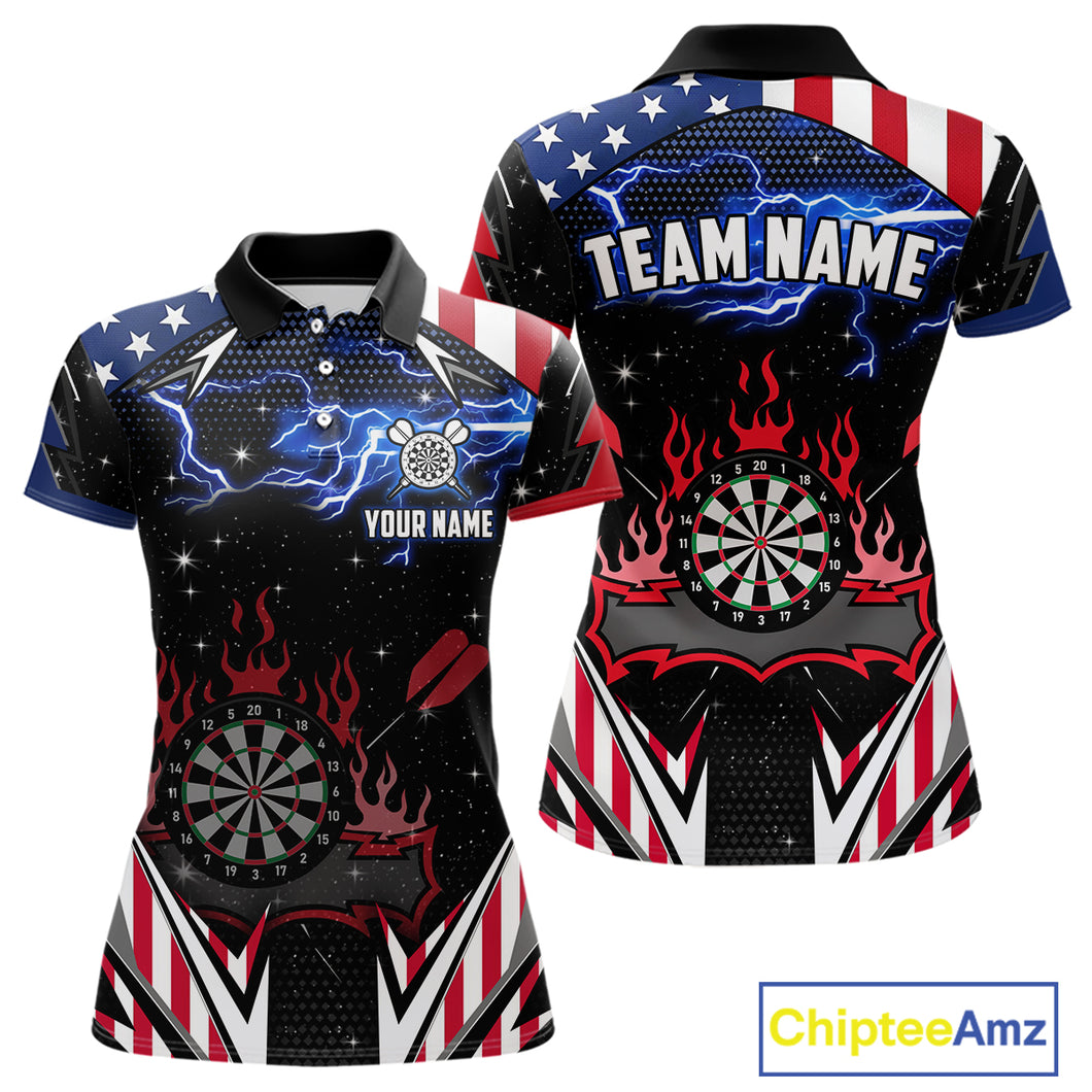 Personalized Thunder Lightning American Flag Darts Shirt For Women, Patriotic Darts League Jersey TDM4504