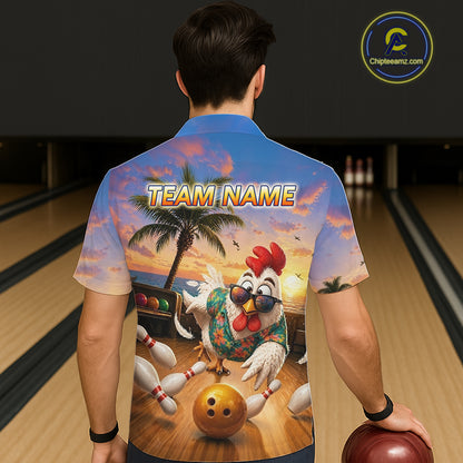 Funny Tropical Rooster Chicken Bowling Hawaiian Shirt For Men Women Custom Vintage Bowling Jersey TDM6475