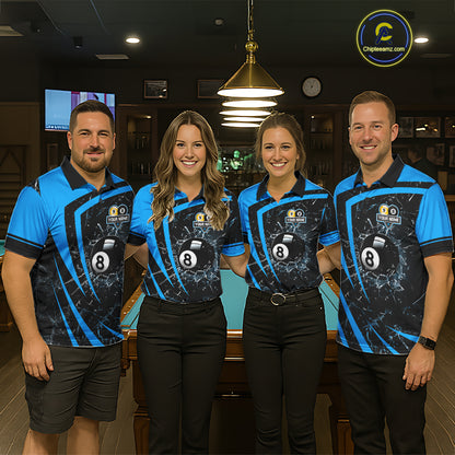 Black And Blue 8 Ball & 9 Ball Glass Break Billiard Shirt For Men Custom Pool Team Jersey Uniform TDM5641