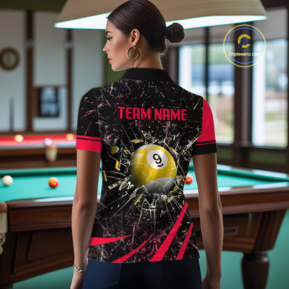 Black And Red 8 Ball & 9 Ball Glass Break Billiard Shirt For Women Custom Pool Team Jersey Uniform TDM5642