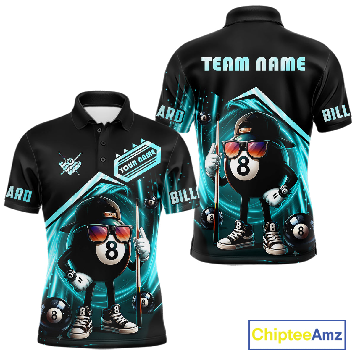 Turquoise Funny 8 Ball Billiard Shirt For Men Custom Pool Team Shirt, Billiard Jersey Polo, 1/4 Zip TDM5644