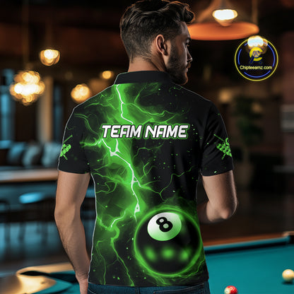 Green 8 Ball Thunder Lightning Billiard Shirt For Men Custom Pool Team Jersey Polo & 1/4 Zip TDM6259
