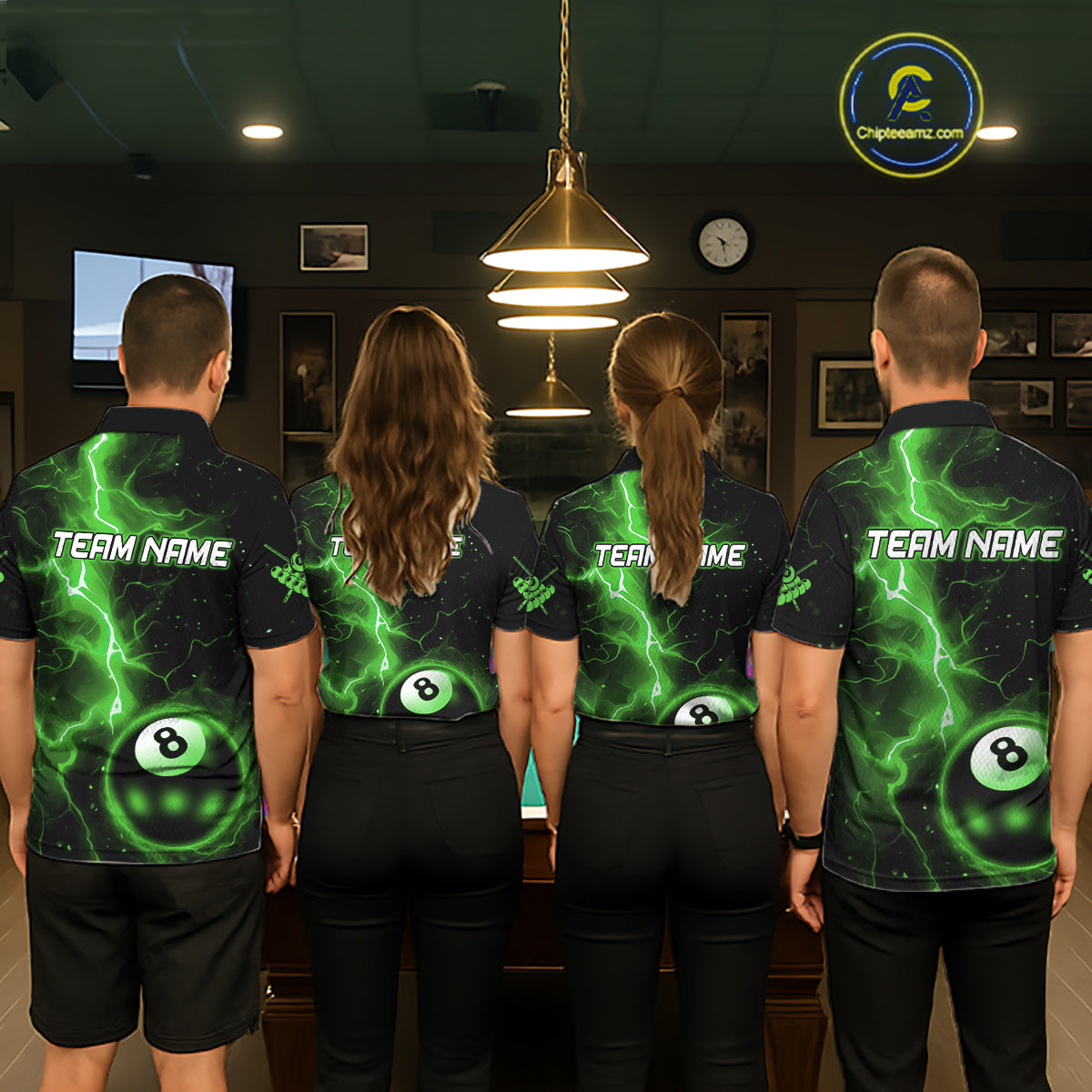Green 8 Ball Thunder Lightning Billiard Shirt For Men Custom Pool Team Jersey Polo & 1/4 Zip TDM6259