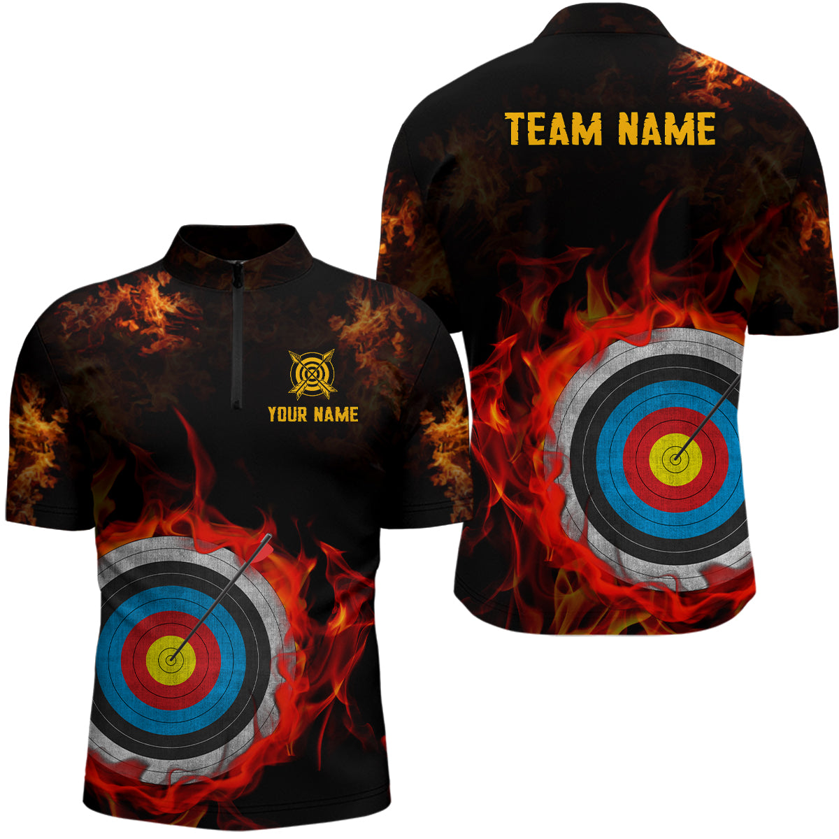 Personalized Archery Target On Fire Quarter-Zip Shirts For Men Custom 3d Archery Shirts TDM0506