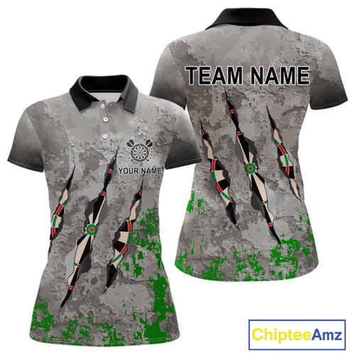 Custom Green Grey Grunge Dart Shirt With Pocket Option For Women, Darts Jersey TDM4528