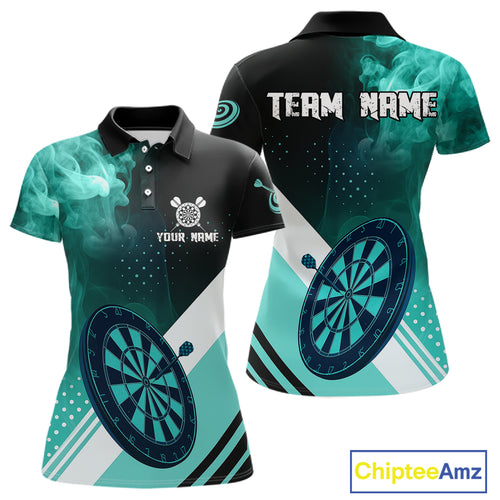 Personalized Turquoise Smoke Darts Shirt For Women Custom Darts Jersey Team Polo & 1/4 Zip Outfit TDM4534
