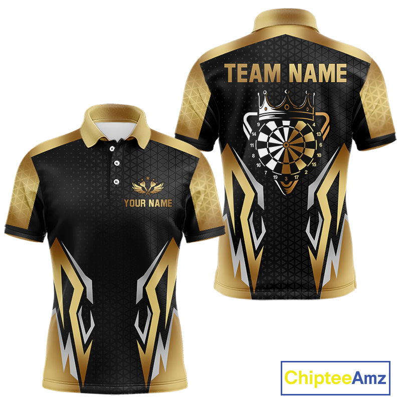 Black And Golden Funny Crown Darts Shirt For Men Custom Darts Jerseys Team Polo & Quarter Zip TDM4324