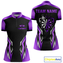 Load image into Gallery viewer, Black And Purple Funny Crown Darts Shirt For Women Custom Darts Jerseys Team Polo &amp; Quarter Zip TDM4326