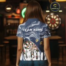 Load image into Gallery viewer, Personalized Marble Swirl Dart Shirts For Women Custom Funny Darts Team Jersey Polo &amp; 1/4 Zip |Blue TDM4161