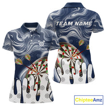 Load image into Gallery viewer, Personalized Marble Swirl Dart Shirts For Women Custom Funny Darts Team Jersey Polo &amp; 1/4 Zip |Blue TDM4161