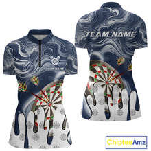 Load image into Gallery viewer, Personalized Marble Swirl Dart Shirts For Women Custom Funny Darts Team Jersey Polo &amp; 1/4 Zip |Blue TDM4161