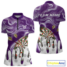 Load image into Gallery viewer, Personalized Marble Swirl Dart Shirt For Women Custom Funny Darts Jersey Team Polo &amp; 1/4 Zip|Purple TDM4162