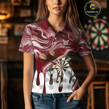 Load image into Gallery viewer, Personalized Marble Swirl Dart Shirts For Women Custom Funny Darts Jersey Team Polo &amp; 1/4 Zip |Red TDM4163