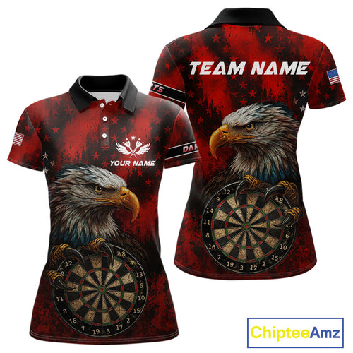 Black And Red American Flag Claw Eagle Darts Shirt For Women Custom Team Patriotic Darts Jerseys TDM4318