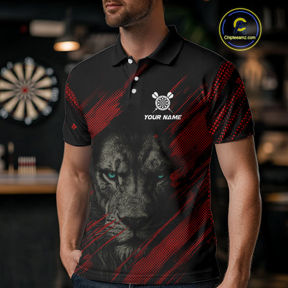 Personalized Red & Black Lion Dart Shirt For Men Custom Light Dartboard Team Jersey Polo & 1/4 Zip TDM4334