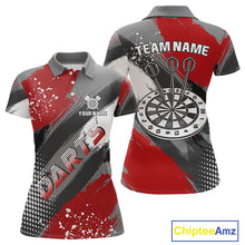Load image into Gallery viewer, Personalized Red And Grey Grunge Darts Shirt For Women Custom Darts Jerseys Team Polo &amp; Quarter Zip TDM4337