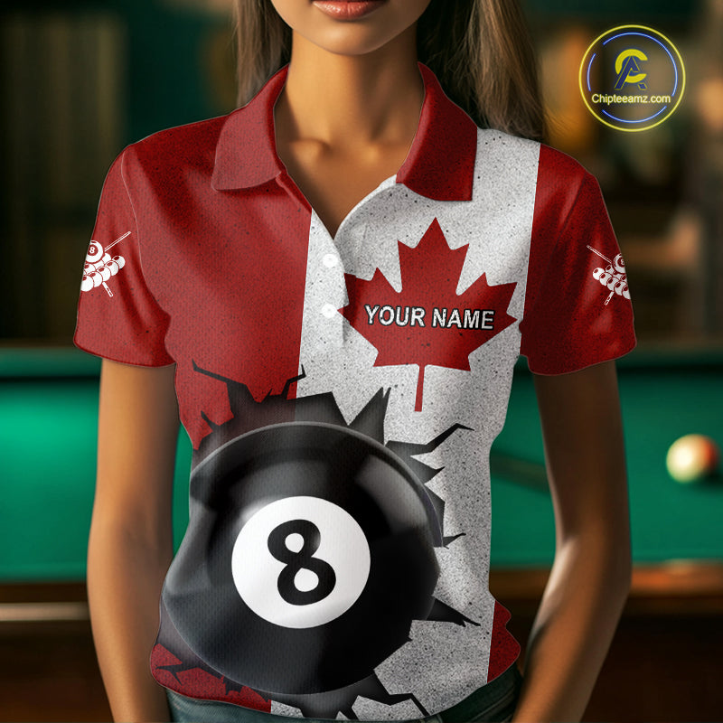 Personalized Grunge Canada Flag Billiard Shirt For Women Custom Funny 8 Ball Pool Team Jersey TDM4175