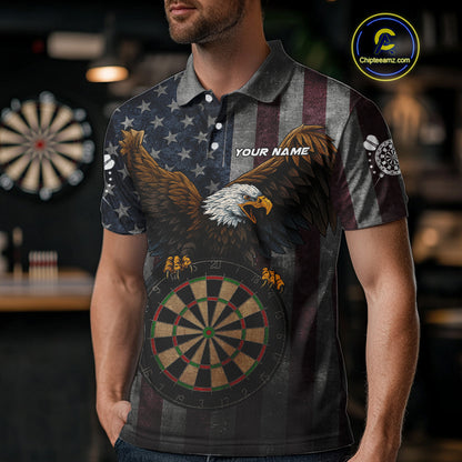 Personalized Grunge American Flag Patriotic Dart Shirts For Men Custom Eagle Darts Team Jersey TDM4191