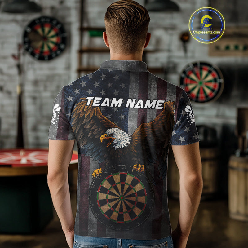 Personalized Grunge American Flag Patriotic Dart Shirts For Men Custom Eagle Darts Team Jersey TDM4191