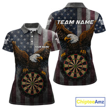 Load image into Gallery viewer, Personalized Grunge American Flag Patriotic Dart Shirts For Women Custom Eagle Darts Team Jersey TDM4191