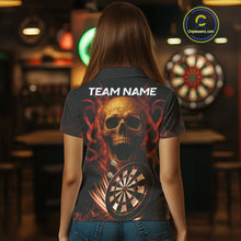 Load image into Gallery viewer, Custom Skull Fire Darts Jersey For Women, Black And Orange Darts Polo &amp; Quarter Zip Team Shirt TDM4576