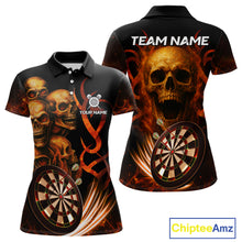 Load image into Gallery viewer, Custom Skull Fire Darts Jersey For Women, Black And Orange Darts Polo &amp; Quarter Zip Team Shirt TDM4576