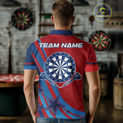 Red And Blue Stars Darts Shirt For Men Custom Dartboard Jerseys Team Polo & 1/4 Zip, Darts Outfit TDM4357