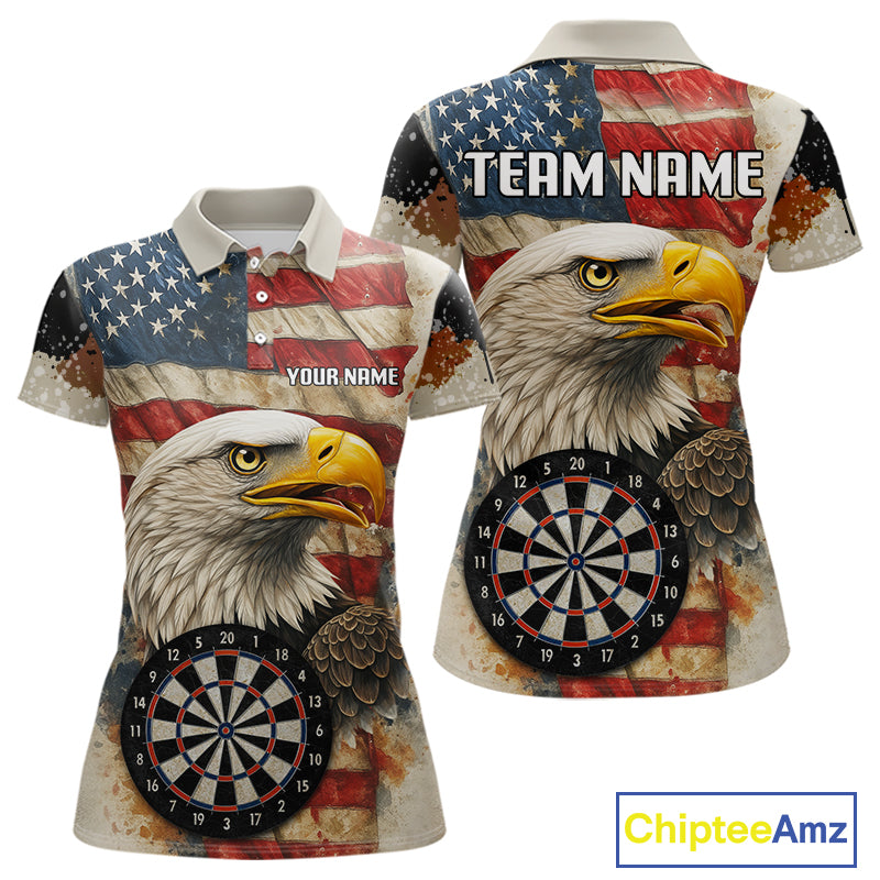 Personalized Patriotic Eagle Darts Shirt For Women Custom Vintage American Flag Darts Team Jersey TDM4219