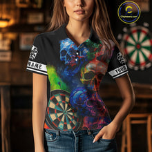 Load image into Gallery viewer, Funny Colorful Skull Darts Shirt For Women Custom Darts Team Jersey Polo &amp; 1/4 Zip, Darts Outfit TDM4378