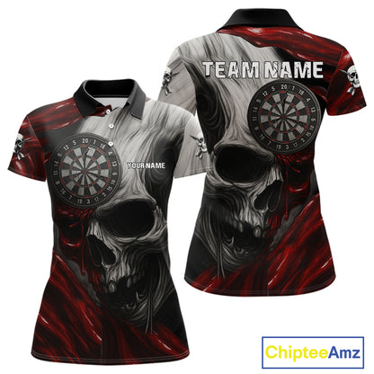 Personalized Gothic Skull Darts Shirt For Women Custom Darts Jersey Team Uniform Polo & 1/4 Zip|Red TDM4379