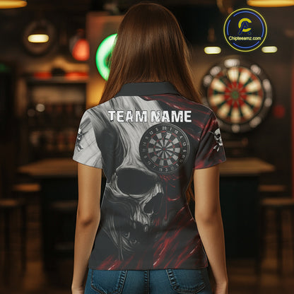 Personalized Gothic Skull Darts Shirt For Women Custom Darts Jersey Team Uniform Polo & 1/4 Zip|Red TDM4379
