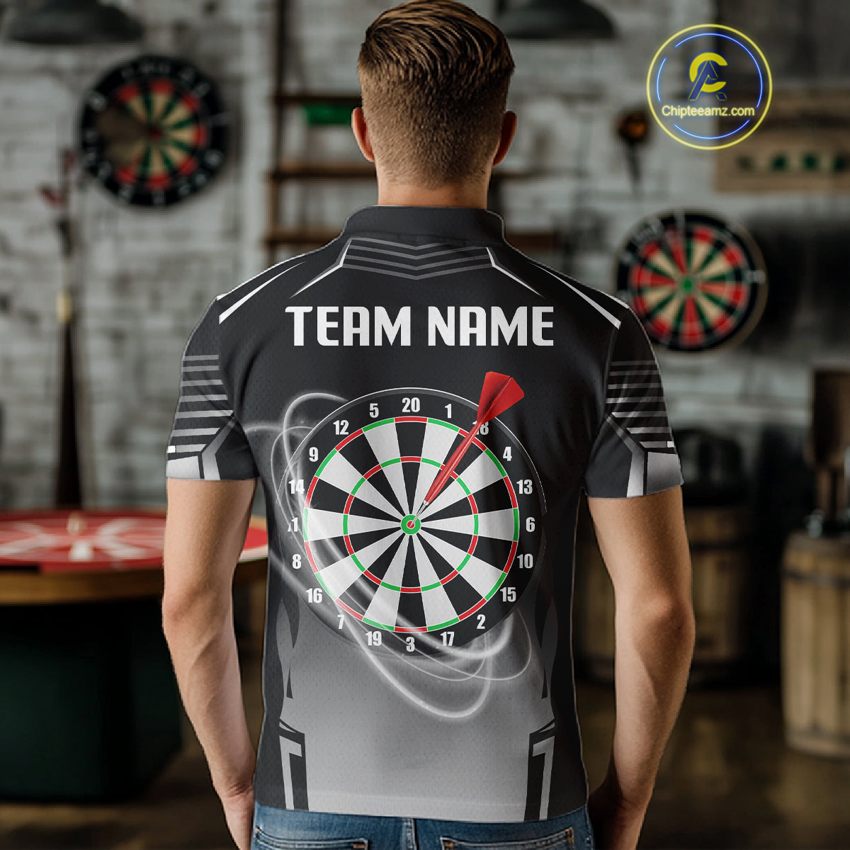 Black And White Dartboard Lights Custom Darts Polo & Quarter Zip For Men, 3D Darts Team Jersey TDM4802