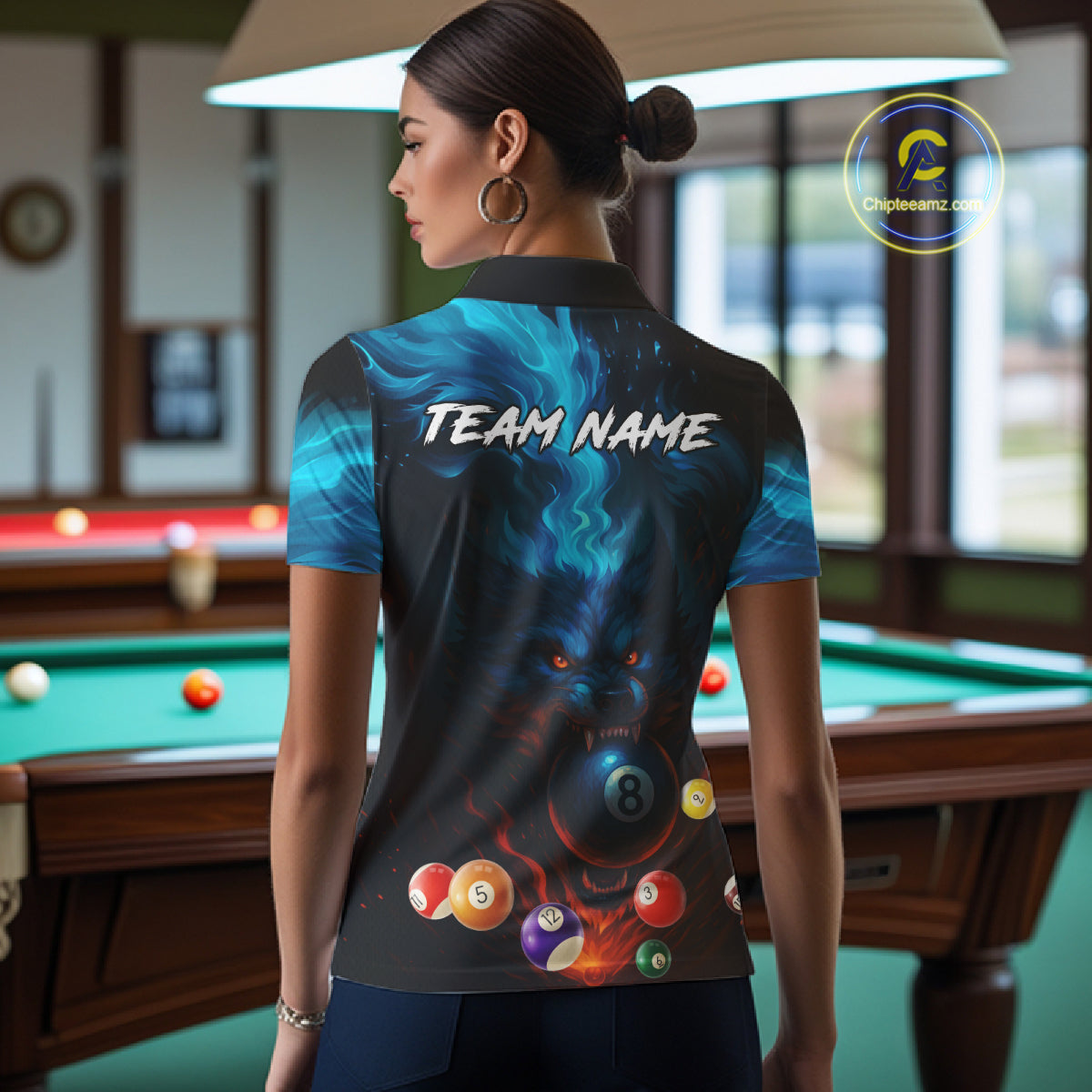 Personalized Flame Wolf 8 Ball Billiard Shirt For Women Custom Billiard Balls Pool Team Jersey TDM4805