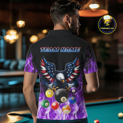 Personalized American Flag Eagle Billiard Ball Pool Shirt For Men Custom Billiard Jersey|Purple TDM4808
