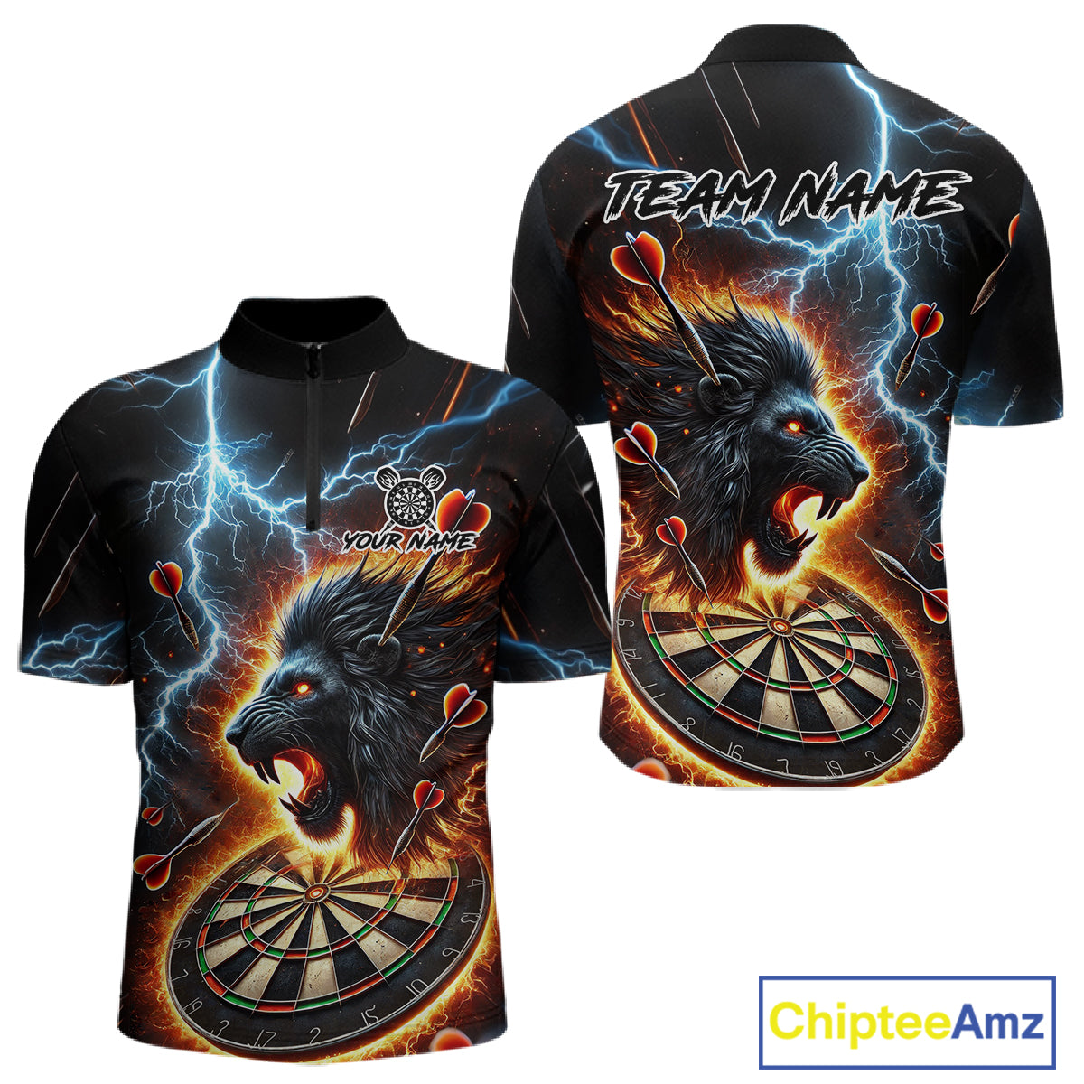Personalized Thunder Lightning Lion Darts Shirt For Men Custom Darts League Jersey Polo & 1/4 Zip TDM4619