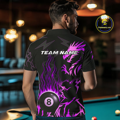 Black And Purple Flaming 8 Ball Pool Shirt For Men Custom Dragon Billiard Jersey Polo & 1/4 Zip TDM4813