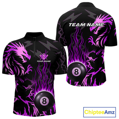 Black And Purple Flaming 8 Ball Pool Shirt For Men Custom Dragon Billiard Jersey Polo & 1/4 Zip TDM4813