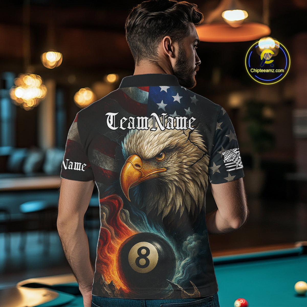Personalized Eagle Flame 8 Ball Billiard Shirt For Men Custom Patriotic US Flag Pool Team Jersey TDM4819