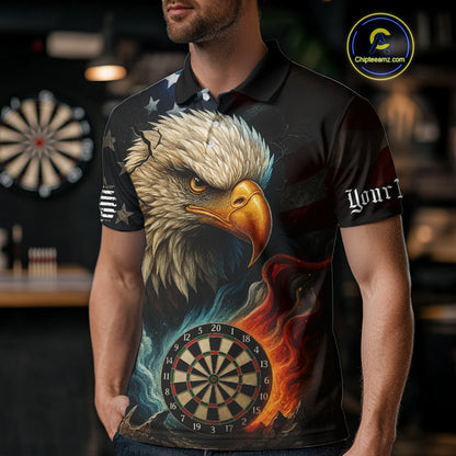 Personalized Eagle Flame Darts Shirt For Men Custom Patriotic American Flag Team Darts Jersey TDM4820