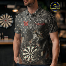 Load image into Gallery viewer, Personalized Vintage American Flag Wolf Darts Shirt For Men, Patriotic Dart Team Jerseys TDM4243