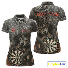 Load image into Gallery viewer, Personalized Vintage American Flag Wolf Darts Shirt For Women, Patriotic Dart Team Jerseys TDM4243