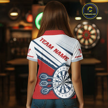 Load image into Gallery viewer, Personalized Red, White &amp; Navy Darts Shirt For Women Custom Sport Darts Team Jerseys Polo &amp; 1/4 Zip TDM4250