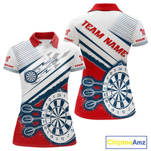 Load image into Gallery viewer, Personalized Red, White &amp; Navy Darts Shirt For Women Custom Sport Darts Team Jerseys Polo &amp; 1/4 Zip TDM4250