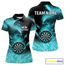 Load image into Gallery viewer, Turquoise Flaming Phoenix Darts Jerseys Custom Darts Shirt For Women, Darts Team Polo &amp; Quarter Zip TDM4662