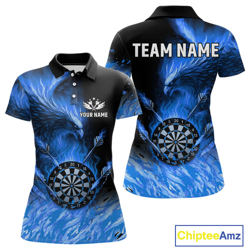 Blue Flaming Phoenix Darts Jerseys Custom Darts Shirt For Women, Darts Team Polo & Quarter Zip TDM4663