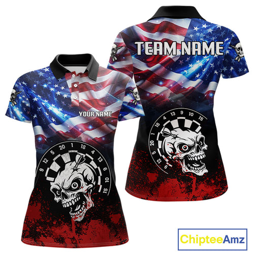 Personalized American Flag Funny Skull Darts Shirt For Women Custom Patriotic Darts Team Jerseys TDM4262