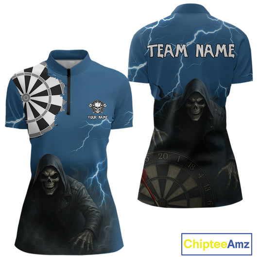 Black And Navy Skeleton Dartboard Darts Shirt For Women - Custom Team & Player Name NYN0351