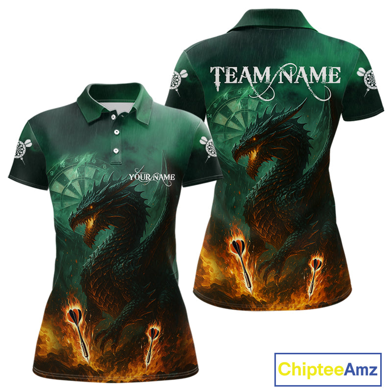 Personalized Fiery Arrow Dragon Green Darts Shirt For Women Custom Darts Jersey Team Polo & 1/4 Zip TDM4450