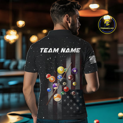 Personalized Patriotic Billiard Jerseys For Men Custom American Flag Grunge Billiard Team Shirt  TDM4454